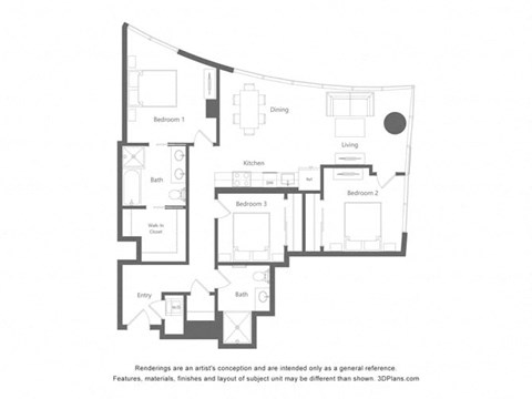 Floor plan for 2 beds, 2 baths, 1210 sqft